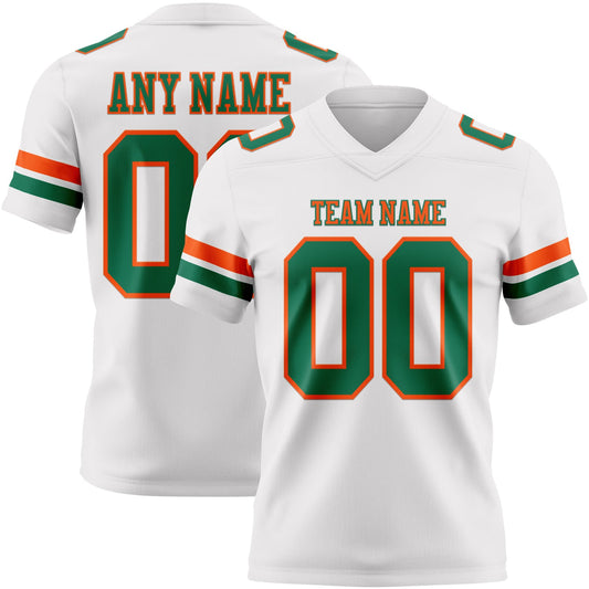 Custom White Kelly Green-Orange Mesh Authentic Football Jersey