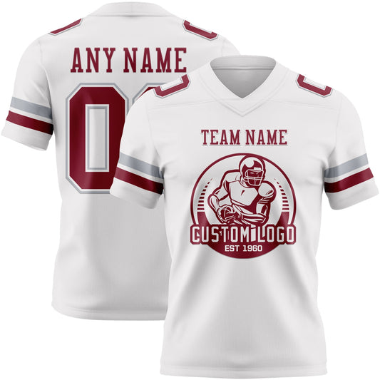 Custom White Crimson-Gray Mesh Authentic Football Jersey