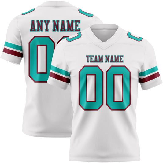 Custom White Aqua-Crimson Mesh Authentic Football Jersey