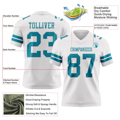 Custom White Teal Mesh Authentic Football Jersey