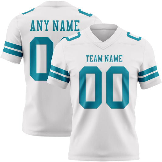 Custom White Teal Mesh Authentic Football Jersey