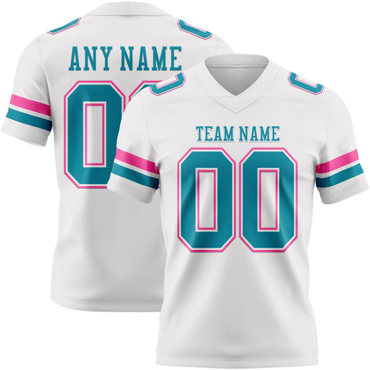 Custom White Teal-Pink Mesh Authentic Football Jersey