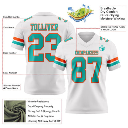 Custom White Aqua-Orange Mesh Authentic Football Jersey