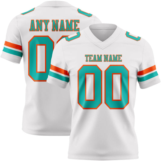 Custom White Aqua-Orange Mesh Authentic Football Jersey