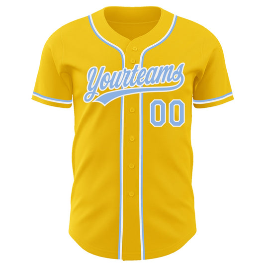 Custom Yellow Light Blue-White Authentic Baseball Jersey