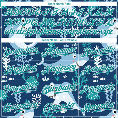Custom Aqua Aqua-White 3D Pattern Design Sharks Authentic Baseball Jersey