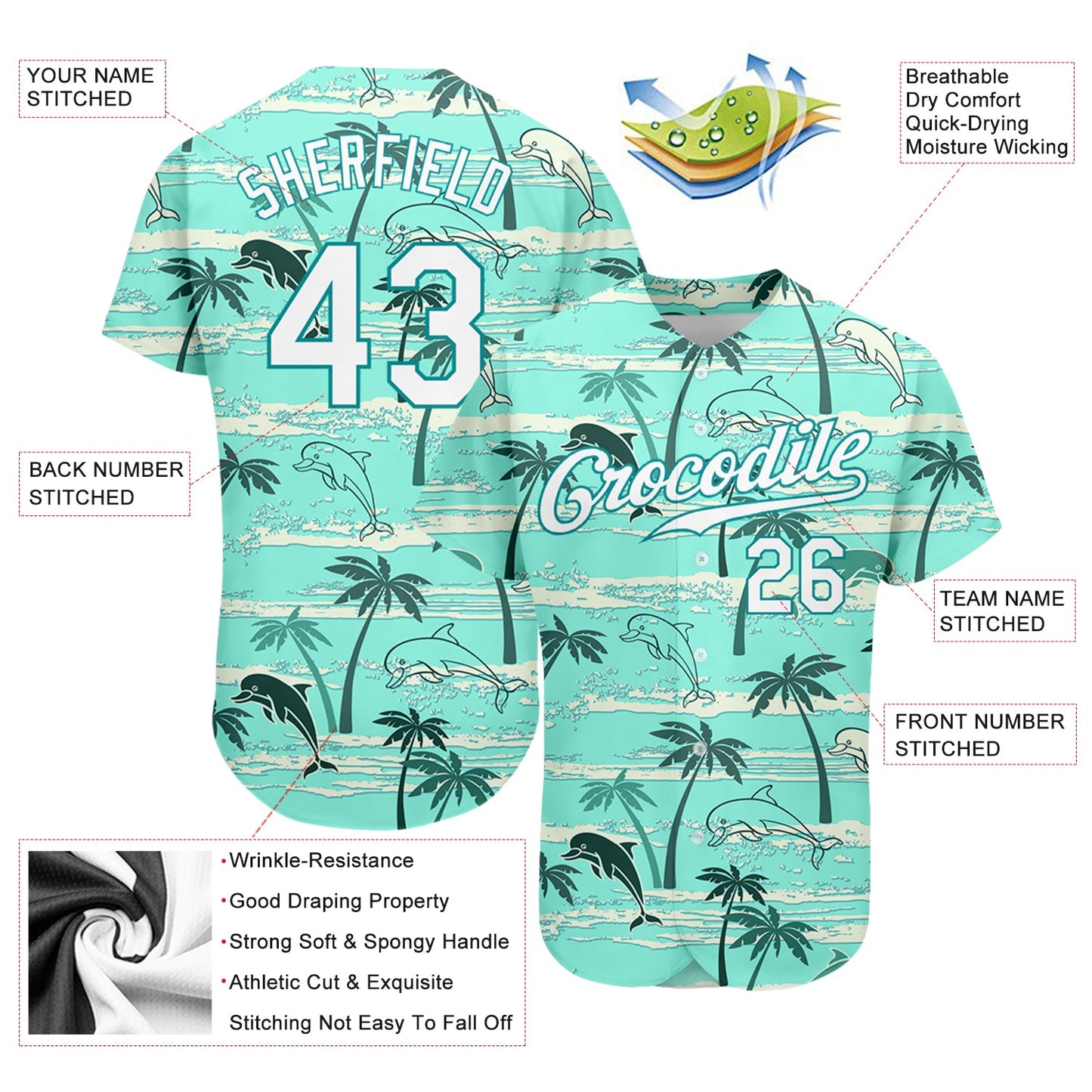 Custom Teal White-Aqua 3D Pattern Design Hawaii Palm Trees Authentic Baseball Jersey