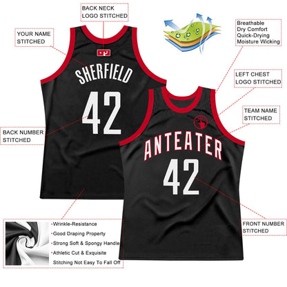 Custom Black White-Red Authentic Throwback Basketball Jersey