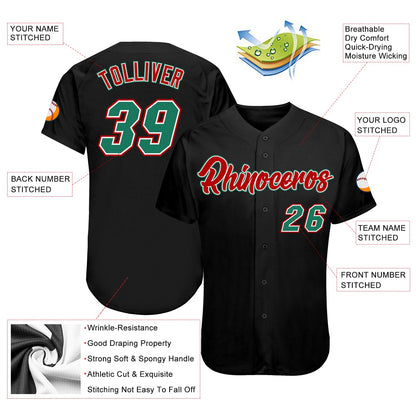 Custom Black Kelly Green-Red Authentic Baseball Jersey