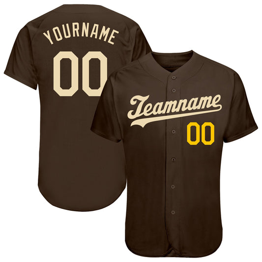 Custom Brown Cream-Gold Authentic Baseball Jersey