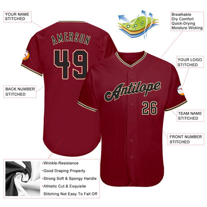 Custom Crimson Black-City Cream Authentic Baseball Jersey