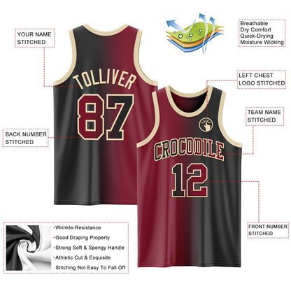 Custom Black Crimson - Cream Authentic Gradient Fashion Basketball Jersey - TopFanCustom