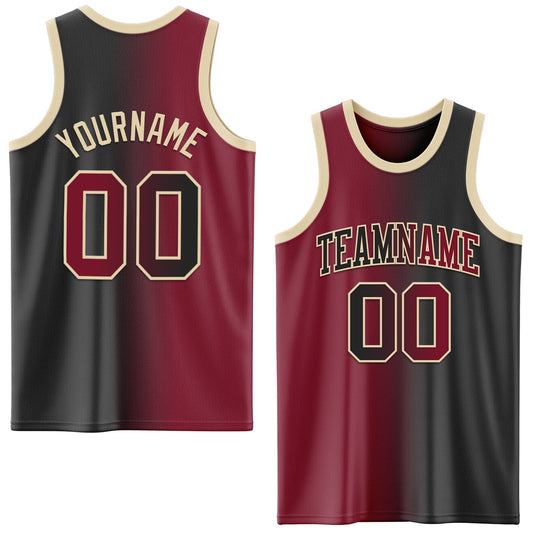 Custom Black Crimson - Cream Authentic Gradient Fashion Basketball Jersey - TopFanCustom