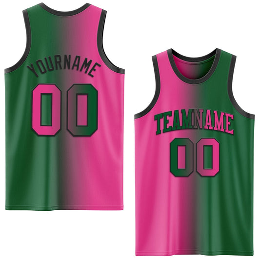 Custom Kelly Green Pink - Black Authentic Gradient Fashion Basketball Jersey - TopFanCustom