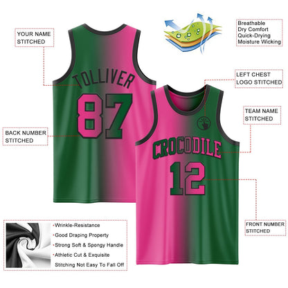 Custom Kelly Green Pink - Black Authentic Gradient Fashion Basketball Jersey - TopFanCustom