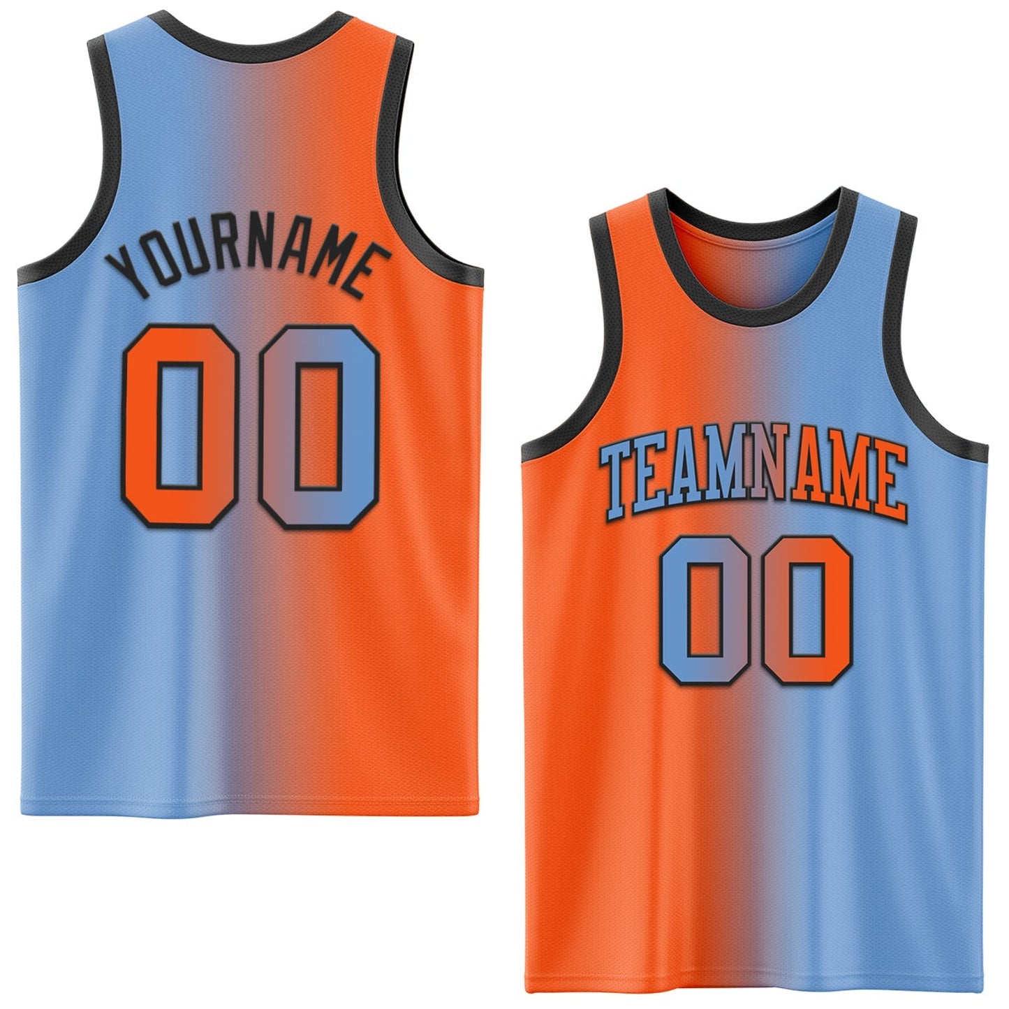 Custom Light Blue Orange - Black Authentic Gradient Fashion Basketball Jersey - TopFanCustom