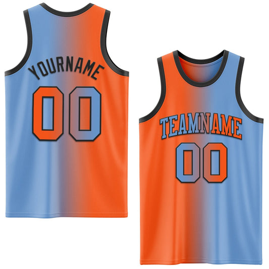 Custom Light Blue Orange - Black Authentic Gradient Fashion Basketball Jersey - TopFanCustom