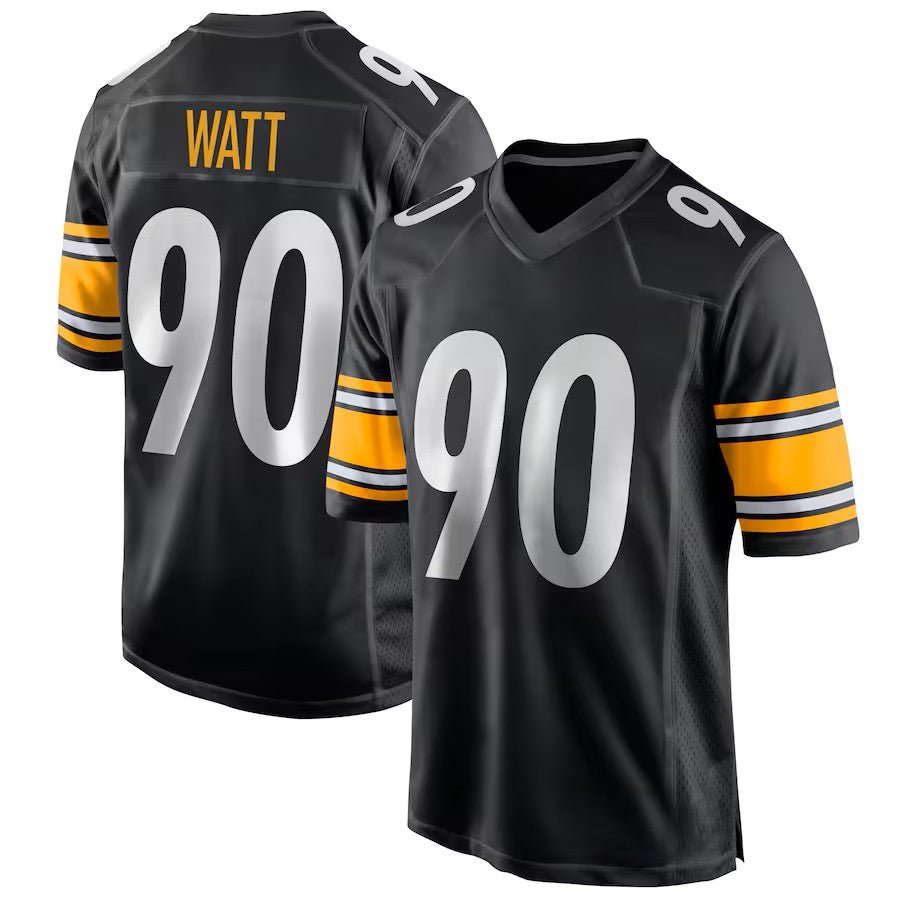 Custom Men's Steelers Black/White Exact Replica Football Jersey - TopFanCustom