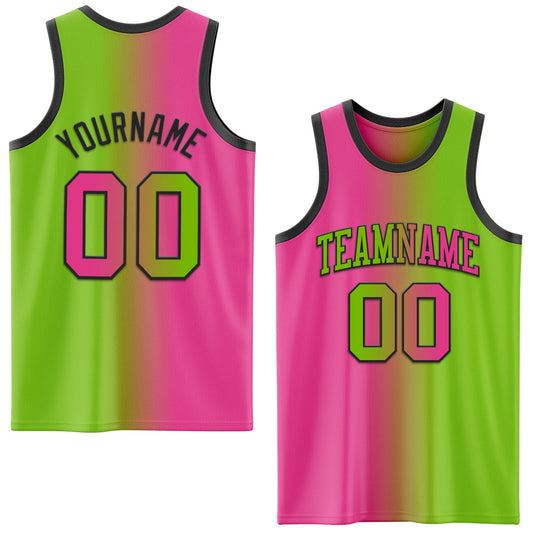 Custom Neon Green Pink - Black Authentic Gradient Fashion Basketball Jersey - TopFanCustom