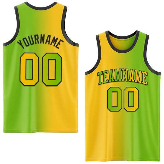 Custom Neon Green Yellow - Black Authentic Gradient Fashion Basketball Jersey - TopFanCustom