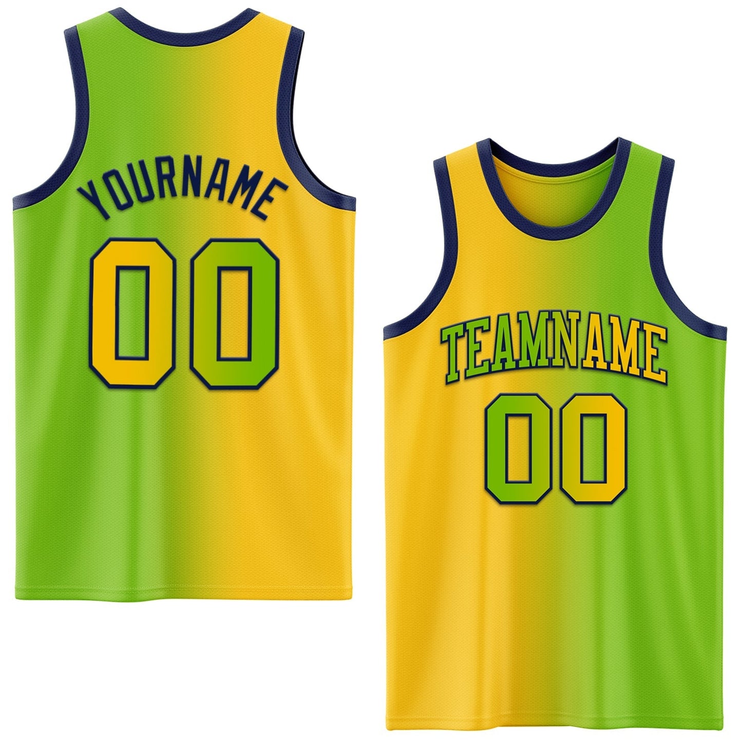 Custom Neon Green Yellow - Navy Authentic Gradient Fashion Basketball Jersey - TopFanCustom