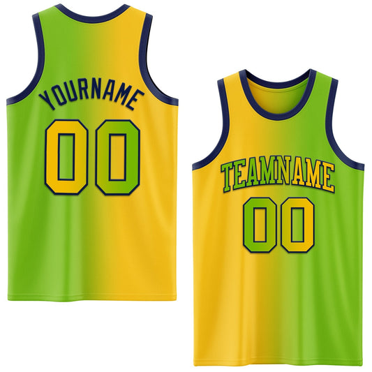 Custom Neon Green Yellow - Navy Authentic Gradient Fashion Basketball Jersey - TopFanCustom