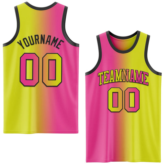 Custom Neon Yellow Pink - Black Authentic Gradient Fashion Basketball Jersey - TopFanCustom