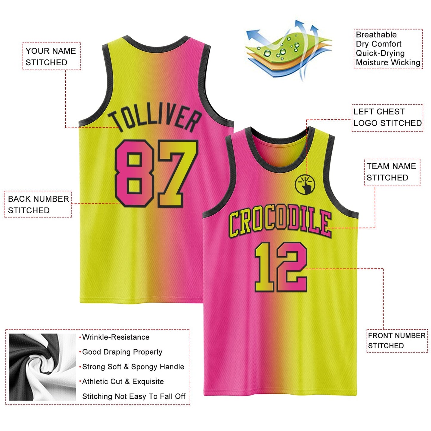 Custom Neon Yellow Pink - Black Authentic Gradient Fashion Basketball Jersey - TopFanCustom