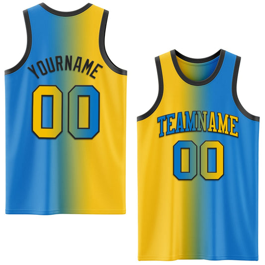 Custom Powder Blue Yellow - Black Authentic Gradient Fashion Basketball Jersey - TopFanCustom