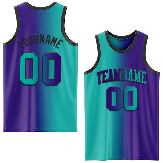 Custom Purple Aqua - Black Authentic Gradient Fashion Basketball Jersey - TopFanCustom