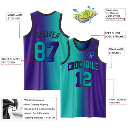 Custom Purple Aqua - Black Authentic Gradient Fashion Basketball Jersey - TopFanCustom
