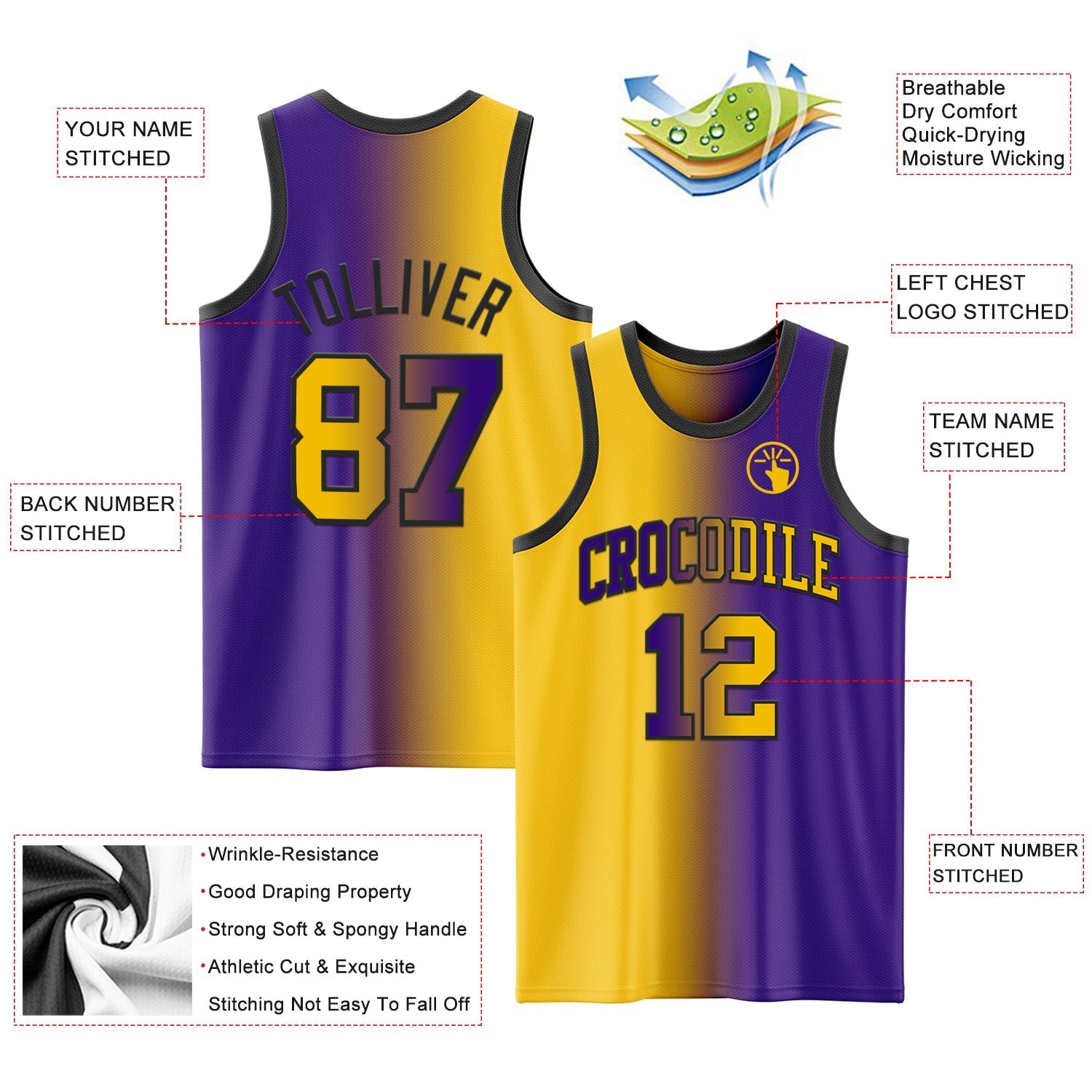 Custom Purple Yellow - Black Authentic Gradient Fashion Basketball Jersey - TopFanCustom