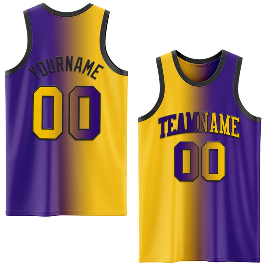 Custom Purple Yellow - Black Authentic Gradient Fashion Basketball Jersey - TopFanCustom