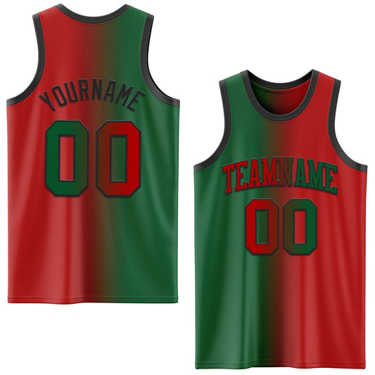 Custom Red Kelly Green - Black Authentic Gradient Fashion Basketball Jersey - TopFanCustom