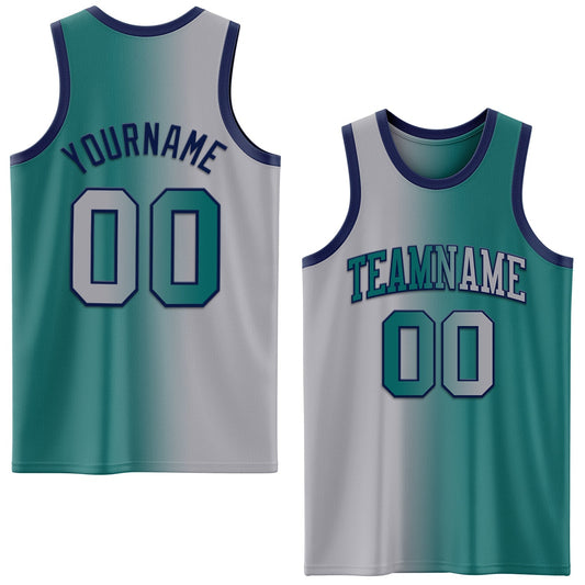 Custom Teal Gray - Navy Authentic Gradient Fashion Basketball Jersey - TopFanCustom