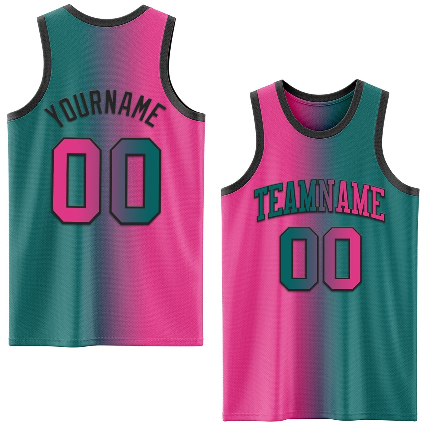 Custom Teal Pink - Black Authentic Gradient Fashion Basketball Jersey - TopFanCustom