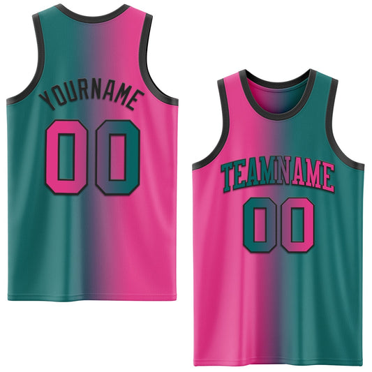 Custom Teal Pink - Black Authentic Gradient Fashion Basketball Jersey - TopFanCustom