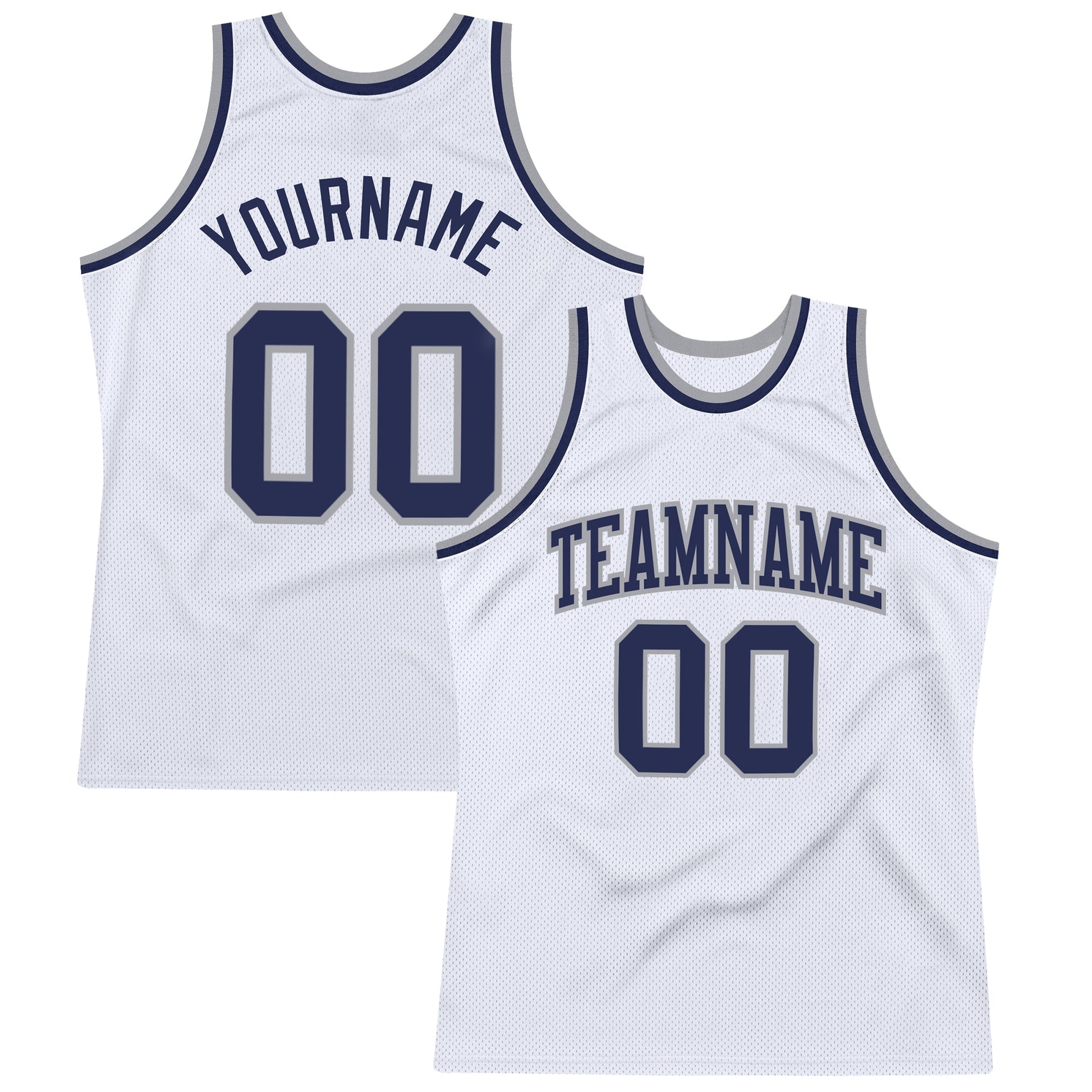 Custom White Navy - Gray Authentic Throwback Basketball Jersey - TopFanCustom
