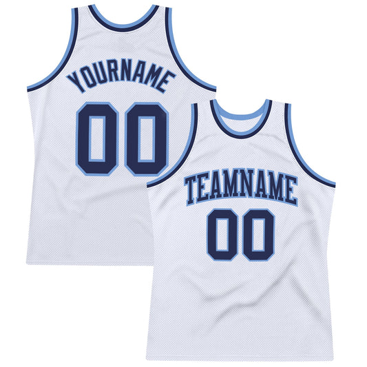 Custom White Navy - Light Blue Authentic Throwback Basketball Jersey - TopFanCustom