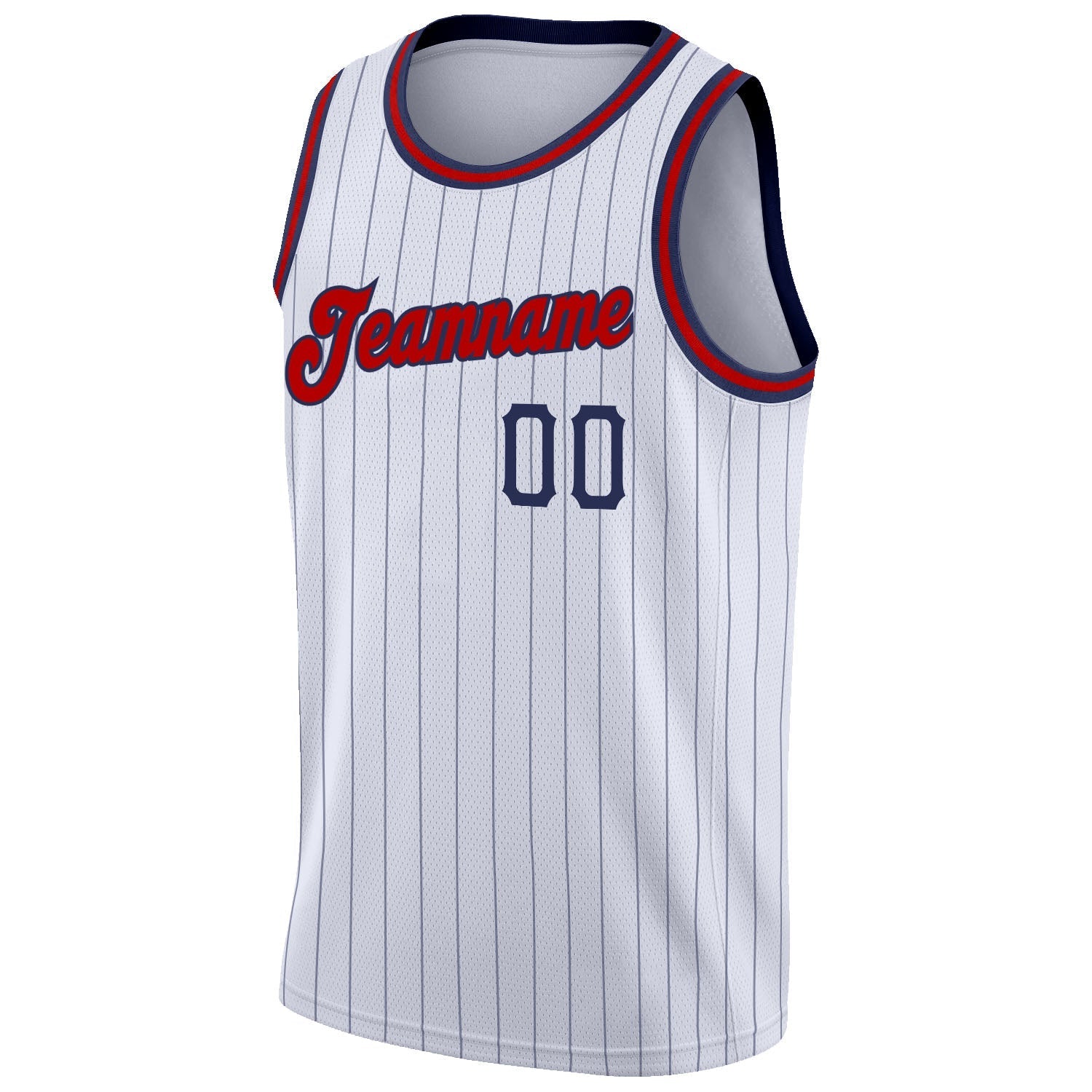 Custom White Navy Pinstripe Red - Navy Authentic Basketball Jersey - TopFanCustom