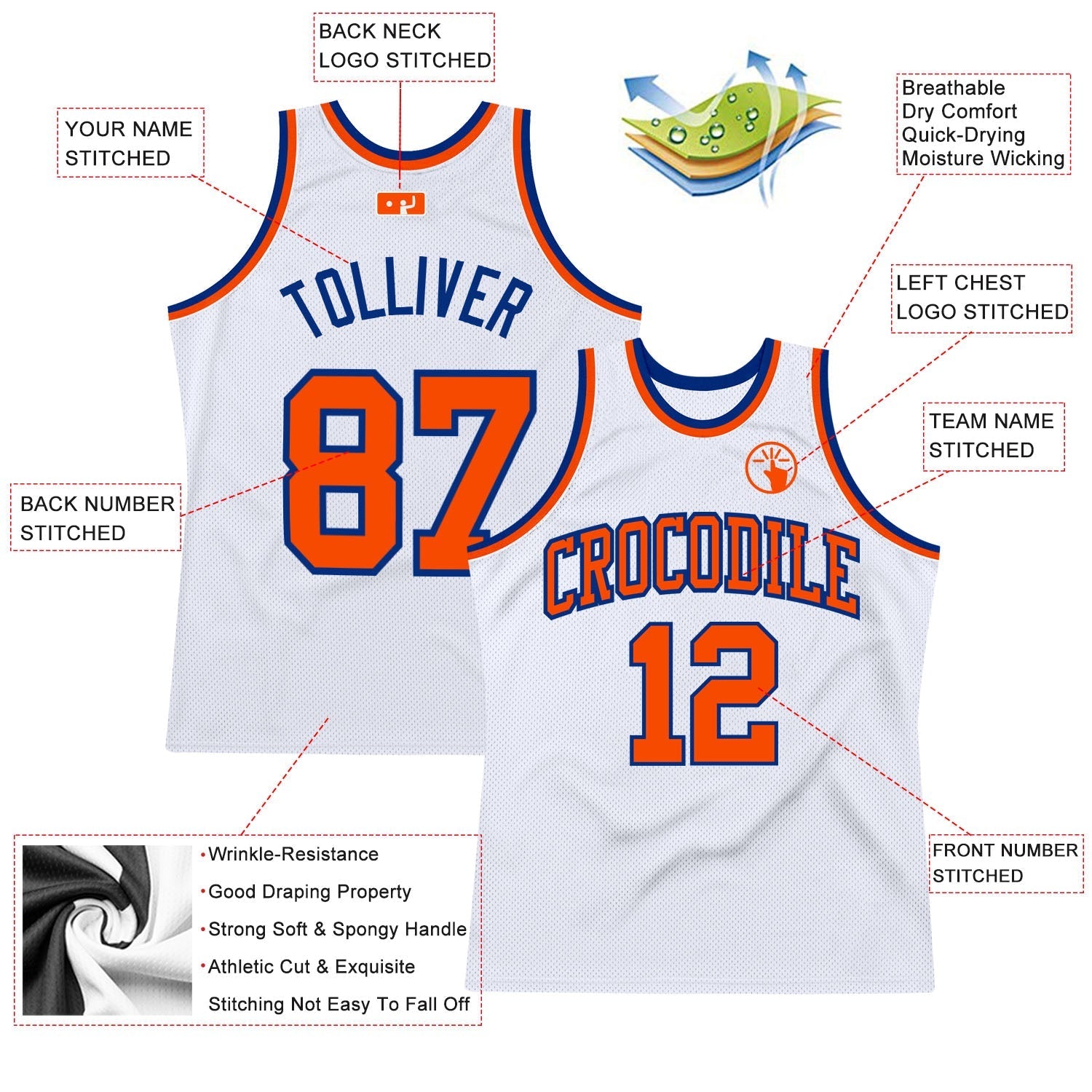 Custom White Orange - Royal Authentic Throwback Basketball Jersey - TopFanCustom