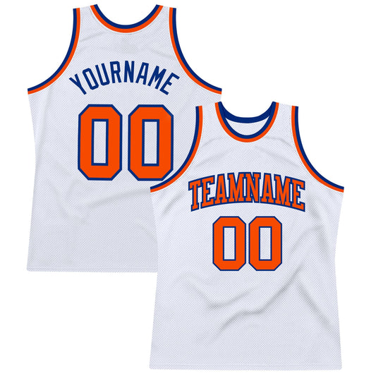 Custom White Orange - Royal Authentic Throwback Basketball Jersey - TopFanCustom