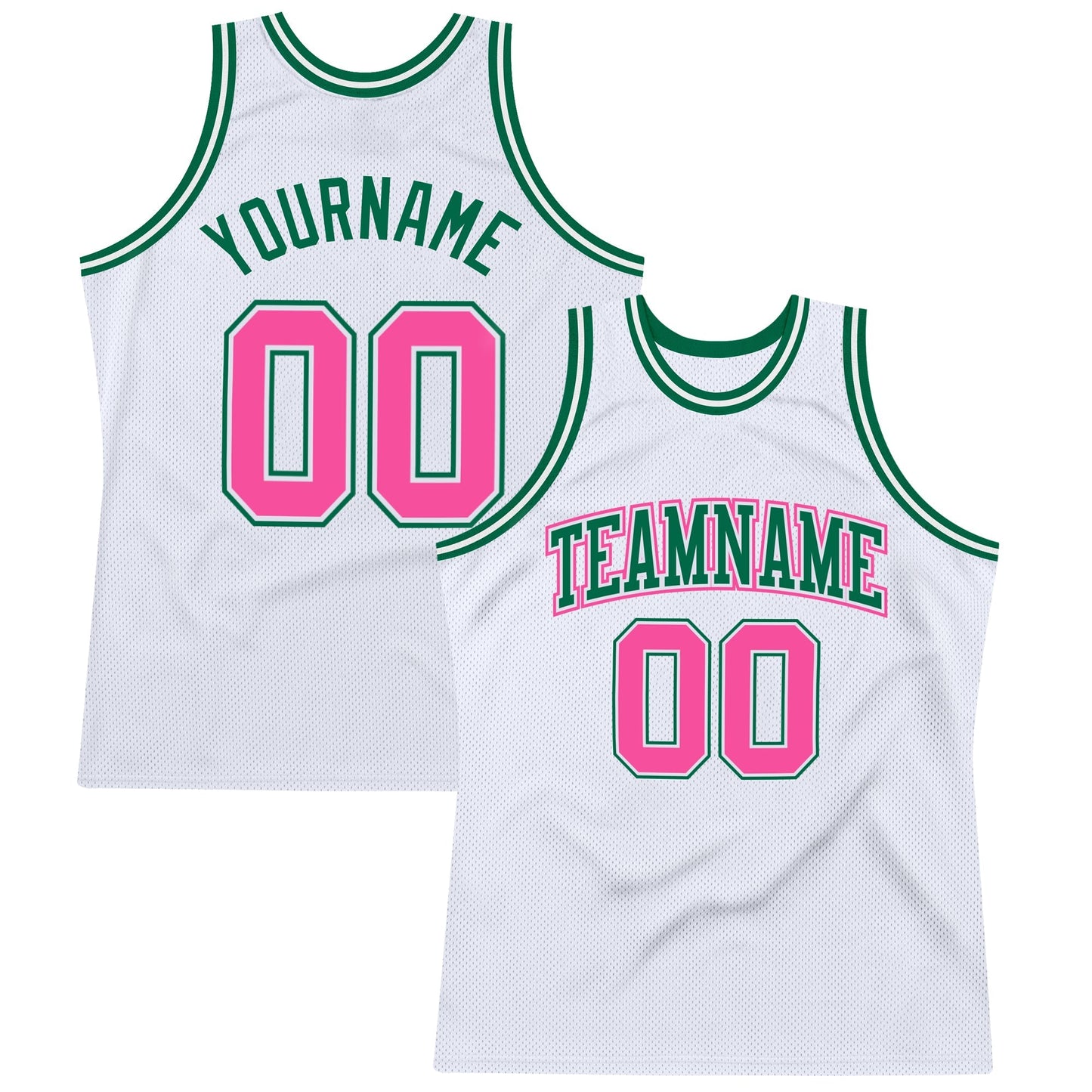 Custom White Pink - Kelly Green Authentic Throwback Basketball Jersey - TopFanCustom