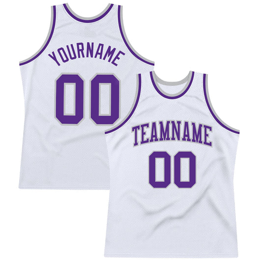 Custom White Purple - Gray Authentic Throwback Basketball Jersey - TopFanCustom