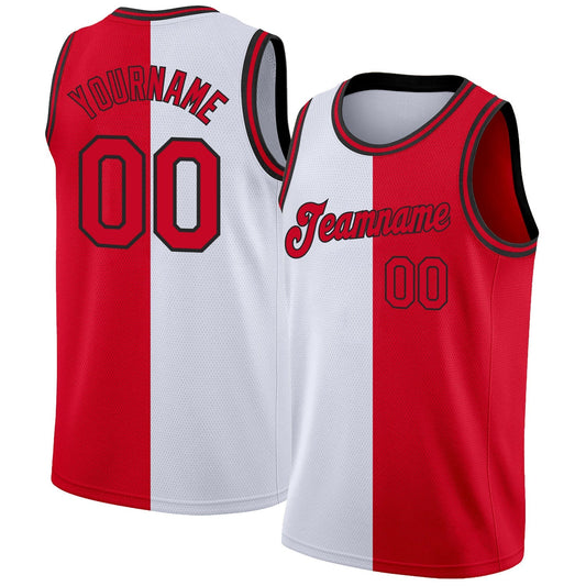 Custom White Red - Black Authentic Split Fashion Basketball Jersey - TopFanCustom