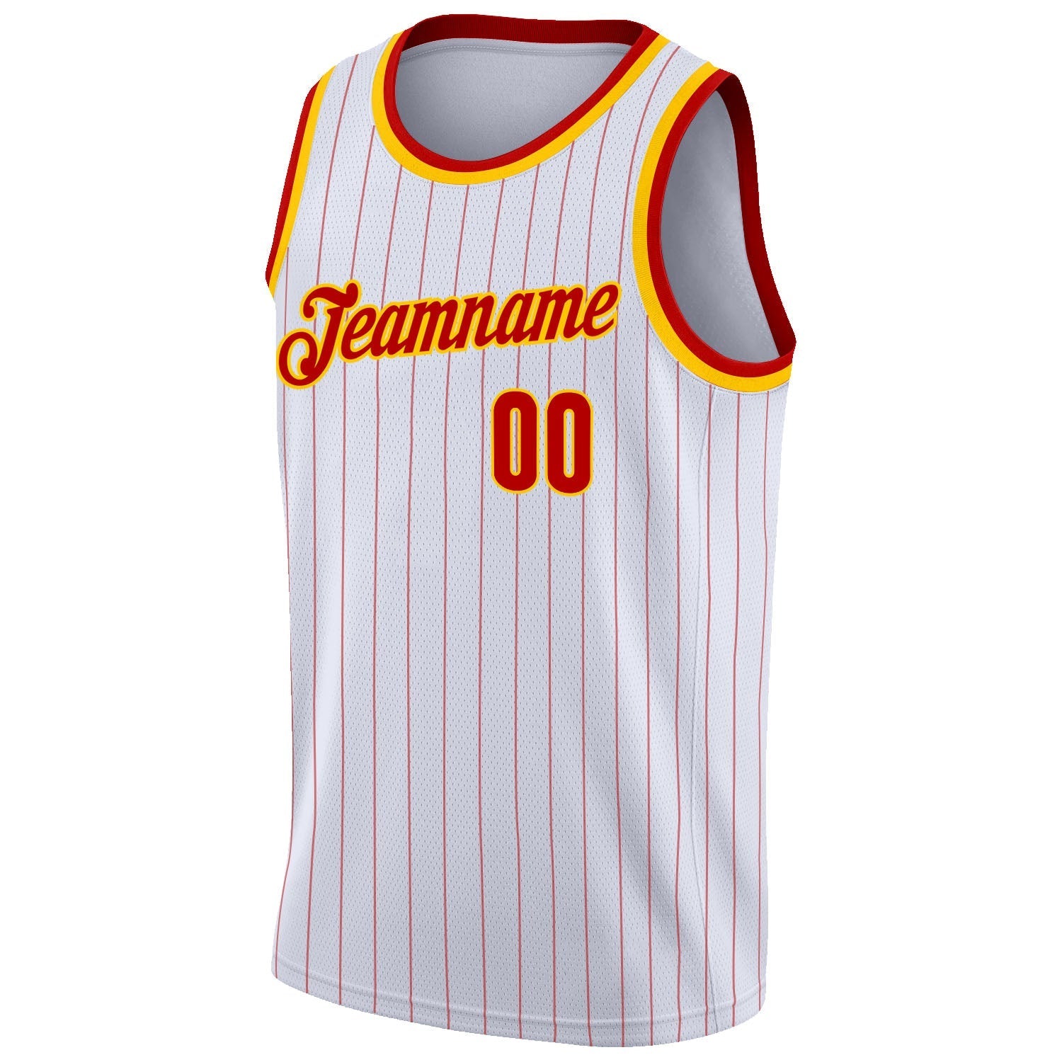 Custom White Red Pinstripe Red - Gold Authentic Basketball Jersey - TopFanCustom