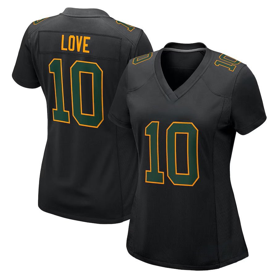 Custom Women's Packers Black Exact Replica Fashion Football Jersey - TopFanCustom