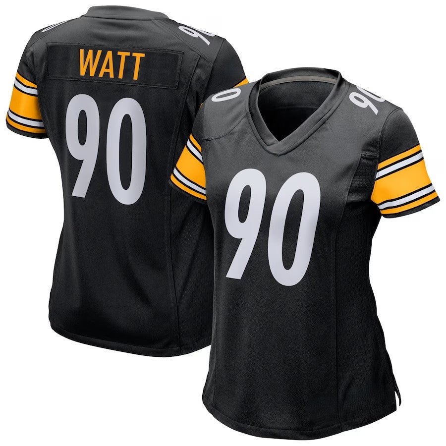 Custom Women's Steelers Black Exact Replica Football Jersey - TopFanCustom