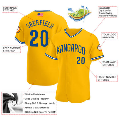 Custom Gold Royal-White Authentic American Flag Fashion Baseball Jersey