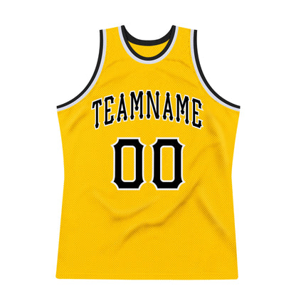 Custom Gold Black-White Authentic Throwback Basketball Jersey